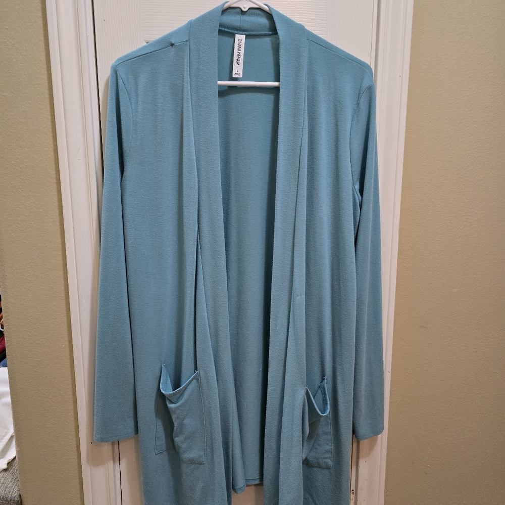 Zenana Premium Open Front Cardigan Dusty Teal